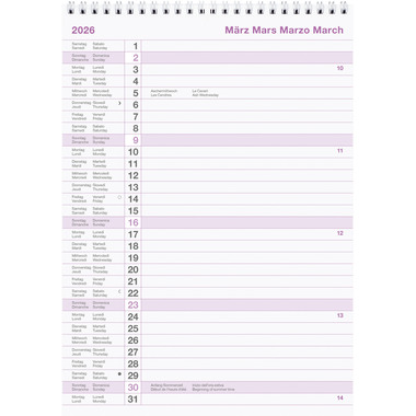 BIELLA Wandkalender Block Nr.11 2026 889011000026U 1M/1S Wire-O ML 21x29.7cm