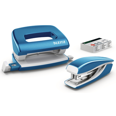 LEITZ Perforateur/Agrafeuse WOW 55612036 bleu, Bundle 10 feuilles