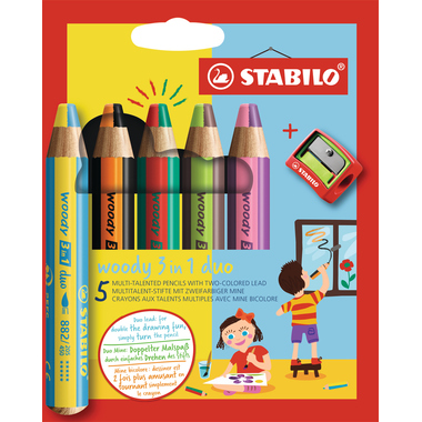 STABILO Farbstifte Woody 3 in 1 882/05-2 Duo, Spitzer 5 Stück