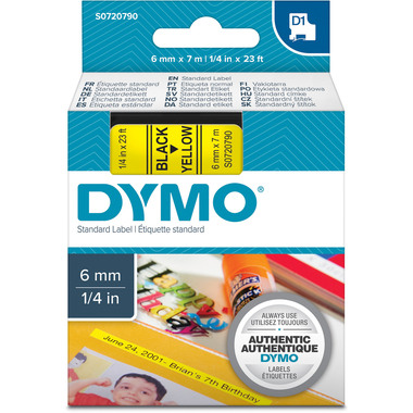 DYMO Ruban D1 S0720790 noir/jaune 6mm/7m