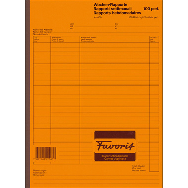FAVORIT Rapport hebdomadaire D/F/I A4 400 blanc 100 feuilles