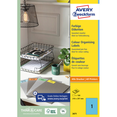 AVERY ZWECKFORM Etiketten A4 3471 blau 100 Stück