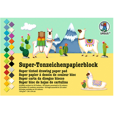 URSUS Bastel-Zeichenpapier 24×34cm 2200000 130g, farbig ass. 50 Blatt