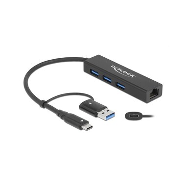 Delock USB-Hub 3.0 Tipo-C + LAN