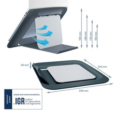 LEITZ Laptopständer Cosy 6426-00-89 13''-17'' Laptops grau 1 Stück