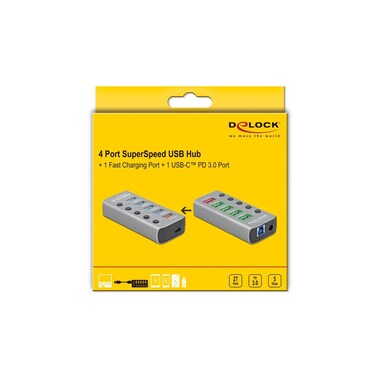 Delock USB Hub 63263 USB 3.0 - 4x USB-A / 2x Charging Port