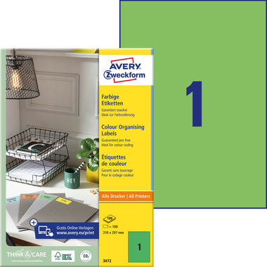 AVERY ZWECKFORM Etichette A4 3472 verde 100 pezzi