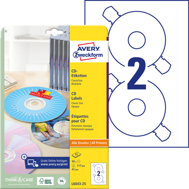 AVERY ZWECKFORM CD-Etiketten Classic weiss L6043-25 117mm 50 Stk.