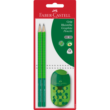 FABER-CASTELL Bleistift, Spitzer B 183587 Grip 2001 Set, 3 Farben