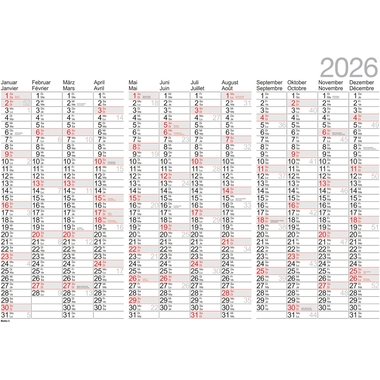 BIELLA Jahres-Wandplaner 2026 876013000026U 1J/1S weiss DE/FR 98x68cm
