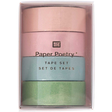 RICO DESIGN Washi Tape Set 15mmx5m 99001.21.28 Glitter Pastel 4 Rollen