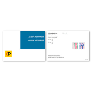 Folder / Foglio da collezione «Pro Juventute – Sostenersi a vicenda» Serie (2 francobolli, valore facciale CHF 2.20+1.10) in folder / foglio da collezione, senza annullo