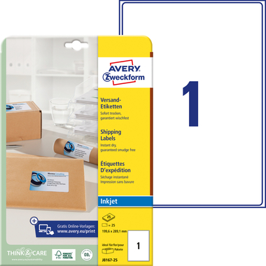 AVERY ZWECKFORM Adressetiketten 199,6x289,1mm J8167-25 weiss 25 Stück