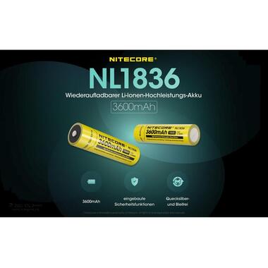 Nitecore Batterie NL1836 Li-Ion Typ 18650 3600 mAh, 1 Pièce/s