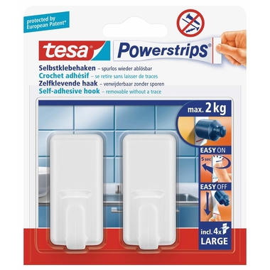 TESA Powerstrips crochet Classic 580100004 2 Crochet/4 bandes grandes