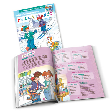 «Phila & Franco» stamp set for children, DE, 3/24 20-page set, 6 Stamps (postage value CHF 5.60, 1 cancelled, 5 mint), 3 Postcards