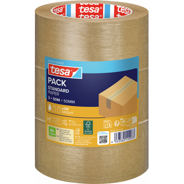 TESA Verpackungsband 50mmx50m 58292-00000 Papier, braun 3 Rollen