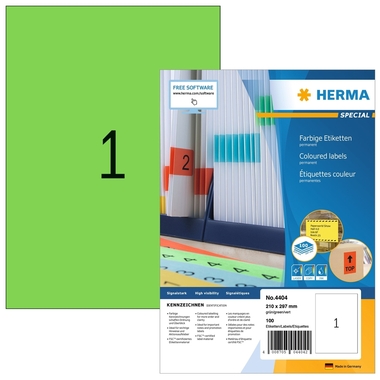 HERMA Etiketten SPECIAL 210x297mm 4404 grün,perm. 100 St./100 Bl.