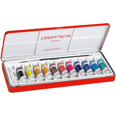 CARAN D'ACHE Colore opaco Gouache 2001.312 12 tube Metallbox, pennello