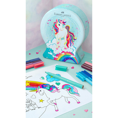 FABER-CASTELL Filtzstift Connector 155544 33 Farben, Koffer Einhorn Edit