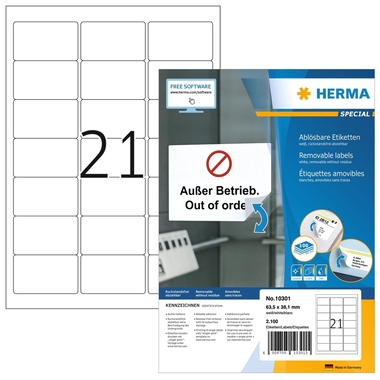 HERMA Étiquettes SPECIAL 63.5x38.1mm 10301 blanc,non-perm. 2100pcs./100f.