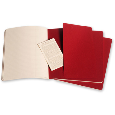 MOLESKINE Quaderno Cahier XL 25x19cm 931076 rigato, rosso 3 pezzi