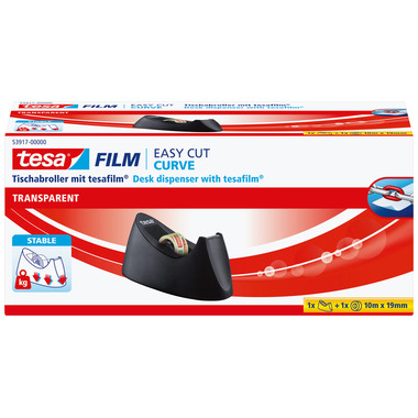 TESA Tischabroller Curve 10mx19mm 53917-00000 schwarz inkl. 1 Rolle Tesafilm
