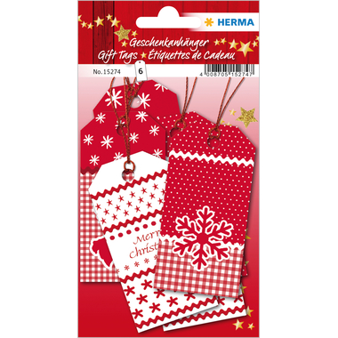 HERMA Targa regalo Natale 15274 rosso 6 pezzi