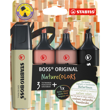STABILO Boss Surligneur Original 70/4-2-3 Nature Colors 3 + 1 noir