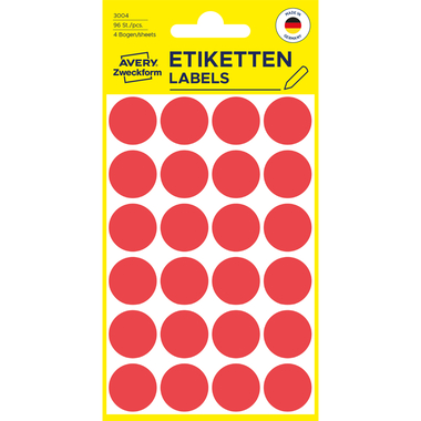 AVERY ZWECKFORM Marqueurs 18mm 3004 rouge 96 pcs.
