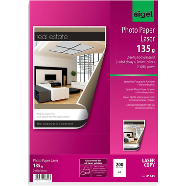 SIGEL Laser Photopapier A3 LP343 135g,glossy, weiss 200 Blatt