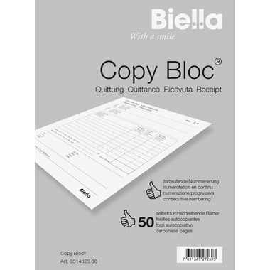 BIELLA Quittung COPY-BLOC D/F/I/E A6 51462500U selbstdurchschreib. 50x2 Blatt