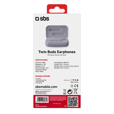 Wireless earphones with portable 300 mAh charging base, Bluetooth V 5.0 and multifunction button for calls and music