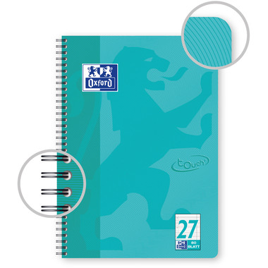 OXFORD Bloc-notes à spirale Touch A4+ 400086492 aqua, ligné 80 feui.