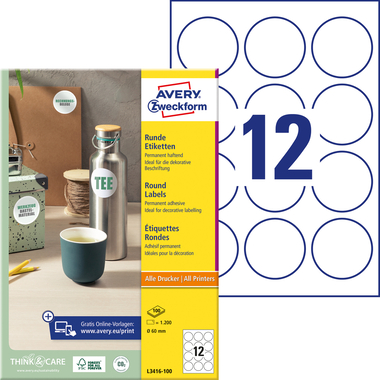 AVERY ZWECKFORM Etiquettes A4/60mm L3416-100 blanc 1200 pcs.