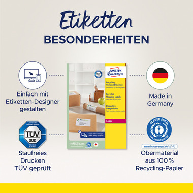 AVERY ZWECKFORM Etiquettes adr. 199,6x289,1mm LR7167100 recycling 100 pcs.