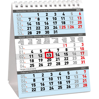SIMPLEX 3-Monats-Tischkalender 2027 61102.27 3M/1S 12.5x15.5cm