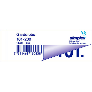 SIMPLEX Garderobenblock 101-200 13083 pink 100 Blatt