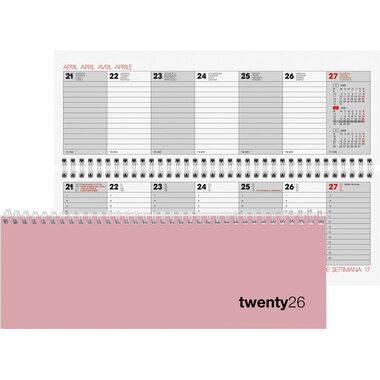 BIELLA Pultkalender Colorful 2026 888377400026U 1W/2S rosa ML 29.7x10.5cm