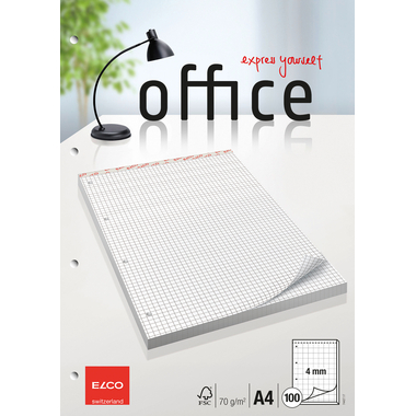 ELCO Bloc-notes quadrillé 4mm A4 74427.17 blanc, 70g 100 flls.