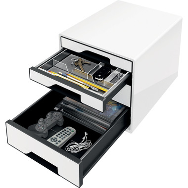 LEITZ Schubladenbox WOW Cube A4 5252-10-01 weiss/schwarz, 4 Schubladen