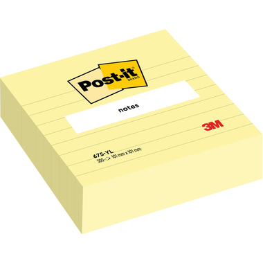 POST-IT Haftnotizen 100x100mm 675-YL gelb, 300 Blatt, liniert