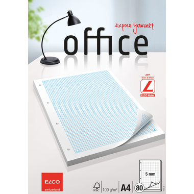 ELCO Ringbuchblock kariert 5mm A4 74415.18 hochweiss, 100g, 4-Loch 80 Bl.