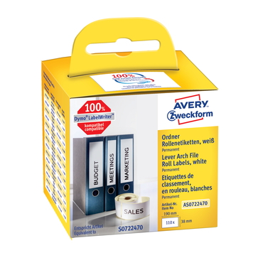 AVERY ZWECKFORM Etiquettes dorsales 190x38mm AS0722470 blanc, rouleau 110 pcs.