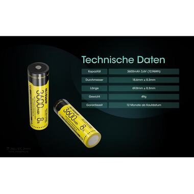 Nitecore Batterie NL1836HP Li-Ion Typ 18650 3600 mAh, 1 Pièce/s