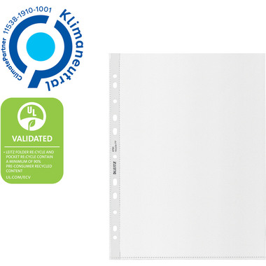 LEITZ Zeigetasche PP Recycle A4 47910003 transparent, 140my 100 Stück