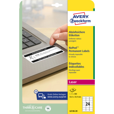AVERY ZWECKFORM Etiquettes 63,5×33,9mm L6146-20 permanent 480 pcs.