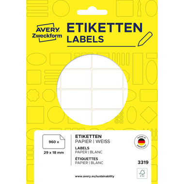 AVERY ZWECKFORM Étiquettes univers. 29x18mm 3319 blanc 960 pcs./30 flls.