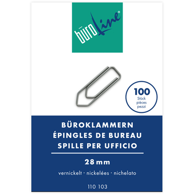 BÜROLINE Büroklammern Gr.3 110103 vernickelt, 28mm 100 Stück