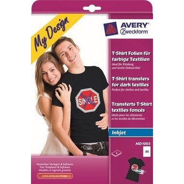 AVERY ZWECKFORM Textilfolie Iron-on A4 MD1003 Inkjet farbige Textil. 4 Stk.